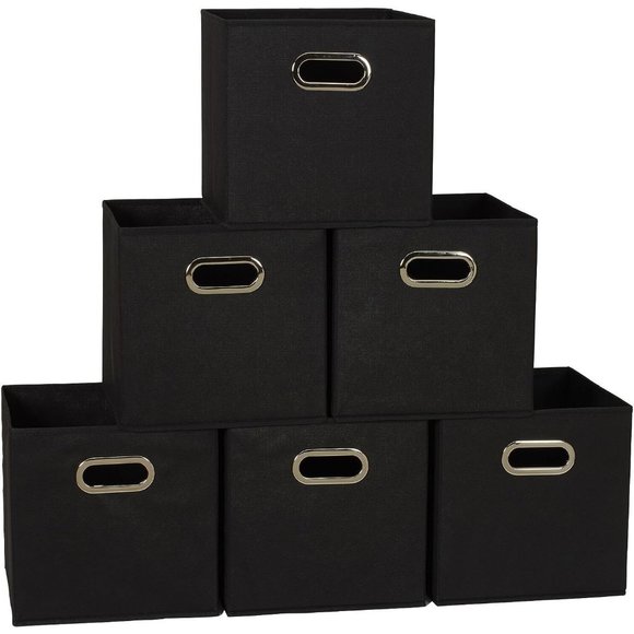 Black Set of 6  80-1 Foldable Fabric Storage Bins Cubby Cubes With Handles - Picture 1 of 5